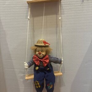 Vtg Clown Hobo  Marionette Swing Puppet Porcelain Face Hand Painted